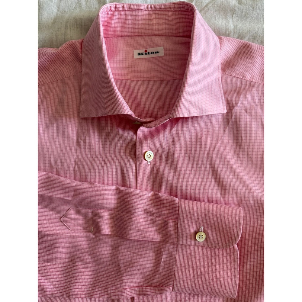 Kiton Dress Shirt Mens 16.5 42 Pink Spread Collar Cotton Luxury Sartorial
